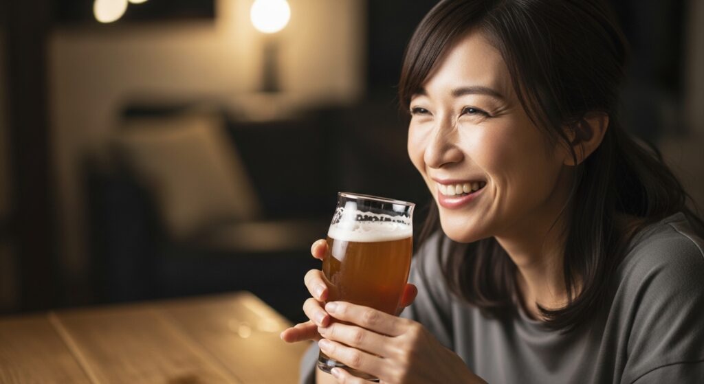 ビールを美味しそうに飲む女性
