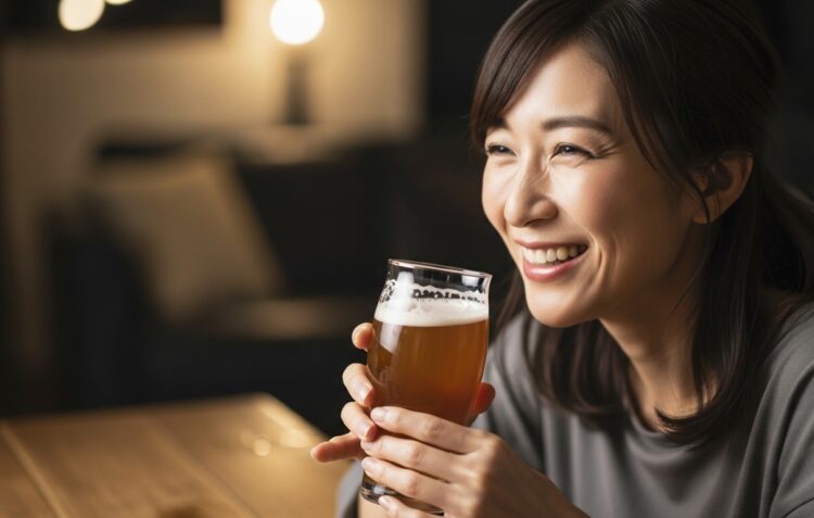 ビールを美味しそうに飲む女性